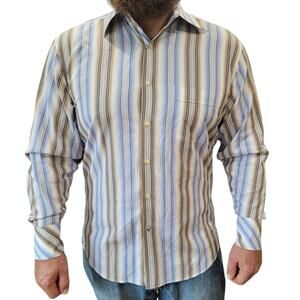 Vintage Y2K Ben Sherman Jacquard Striped Dress Shirt Sz 15.5 32/33 Hong Kong